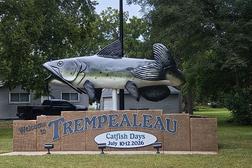 A giant catfish statue in Trempealeau, Wisconsin.