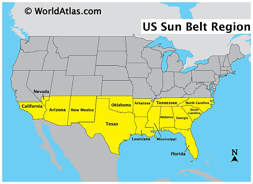 Sun belt states map