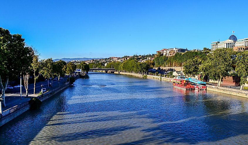 View of the Kura River from the Peace Bridge Tbilisi