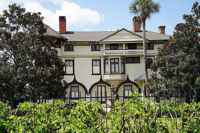 DeLand, Florida USA - July 22, 2023: The John B. Stetson Mansion, built for hat manufacturer John B. Stetson, is a historic home in DeLand, Florida.