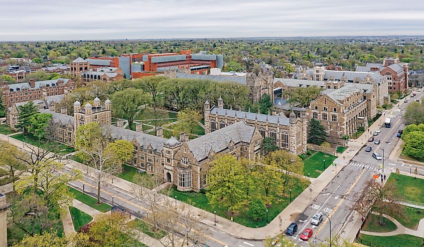 Aerial view of University of Michigan Law School, Ann Arbor