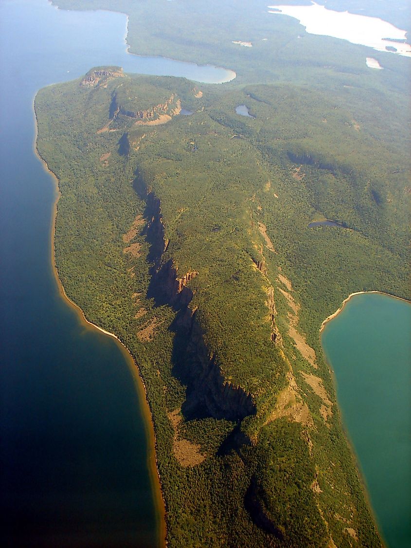 Aerial view of Sleeping Giant Provincial Park in Ontario, Canada.