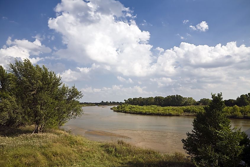 The Arkansas River meanders over the plains north of Wichita, Kansas.