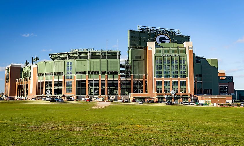 Editorial Photo Credit: Photo Spirit via Shutterstock. Green Bay, WI, USA - 04-29-2025: The iconic Lambeau Field stadium in Green Bay Wisconsin