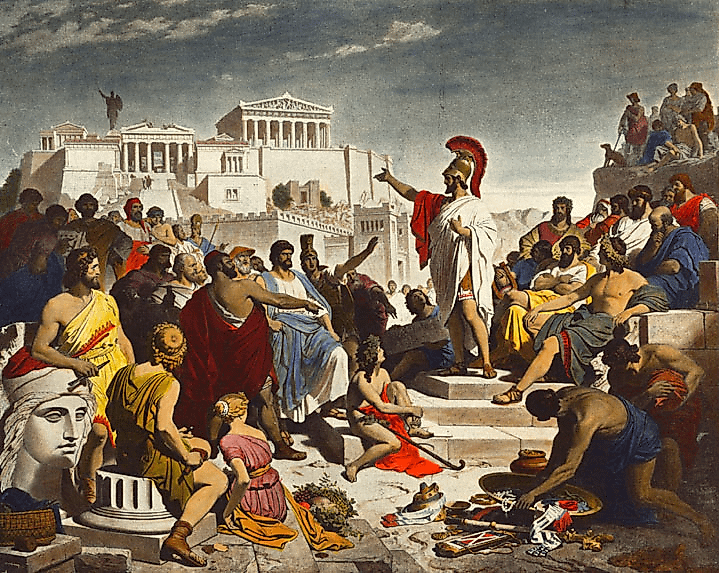 A painting depicting the Funeral Oration by Pericles.