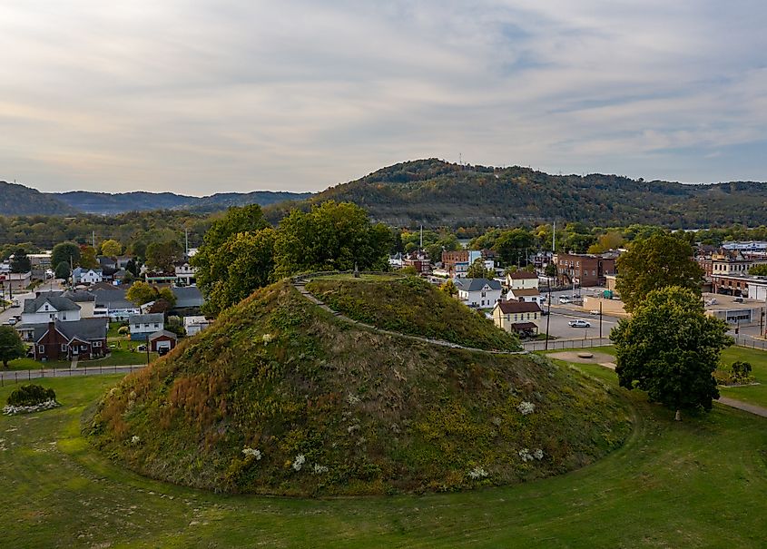 Ancient Native American burial mound in Moundsville, West Virginia