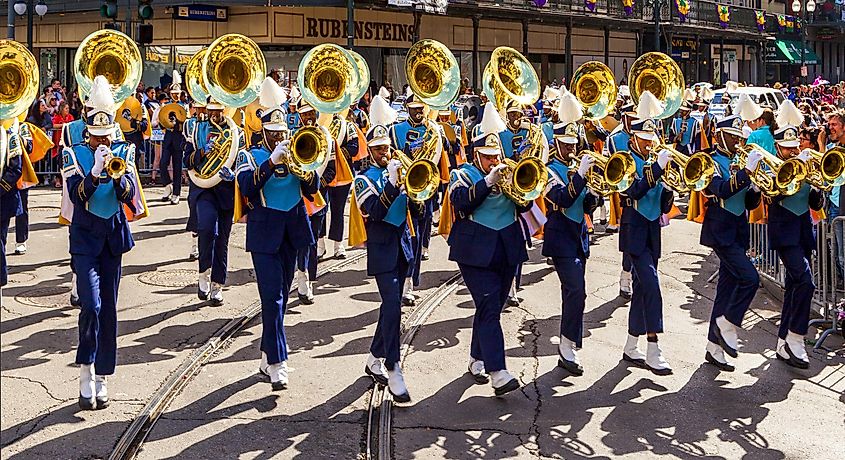 Mardi Gras parades through the streets of New Orleans.