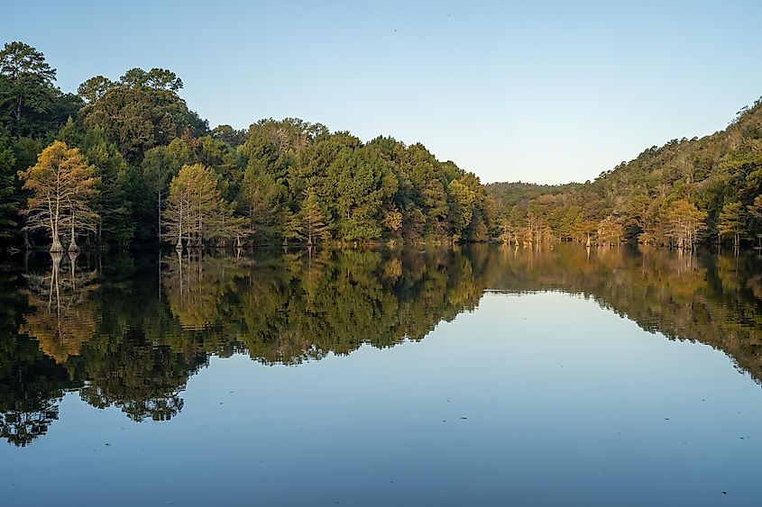 Trees line the waterways on Broken Bow, Oklahoma