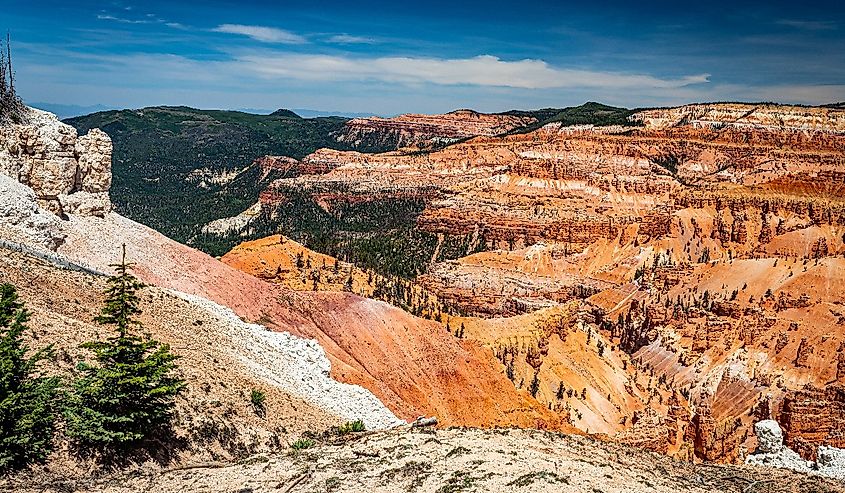 Cedar Breaks National Park in Cedar City, Utah. Shows incredible rock cliffs and canyon.