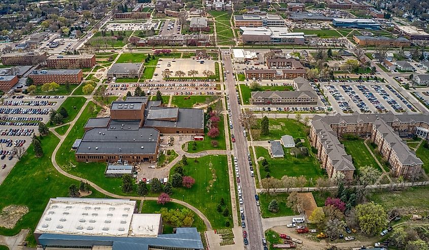 Aerial View of a State University in Vermillion, South Dakota