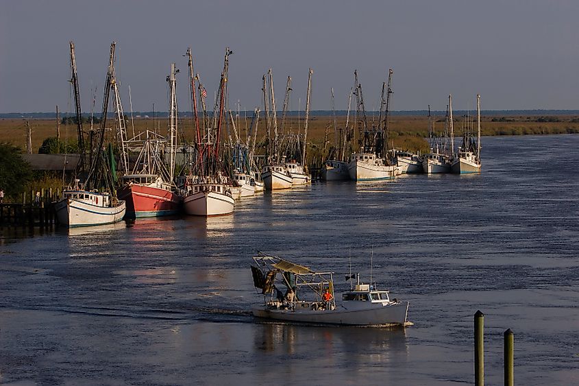 Shrimp boats in moorage at Darien, Georgia.