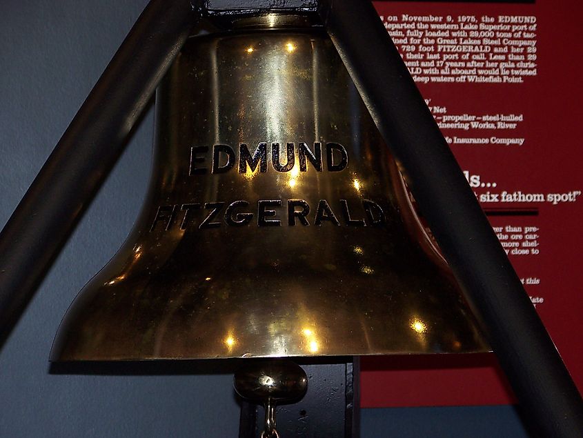 The bell from the SS Edmund Fitzgerald on display at the Great Lakes Shipwreck Museum.