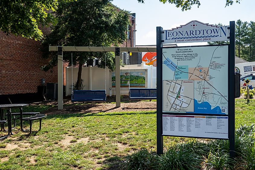 The town map of Leonardtown, Maryland, on display in a park