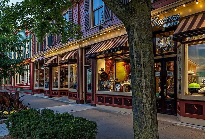 Downtown Niagara-on-the-Lake at dusk.