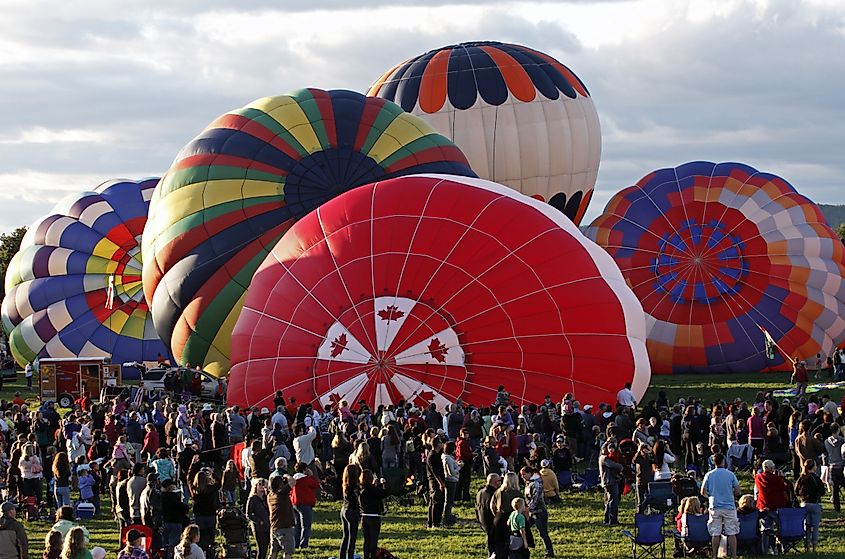 Evening launch at the Atlantic International Balloon Fiesta in Sussex, New Brunswick, Canada.