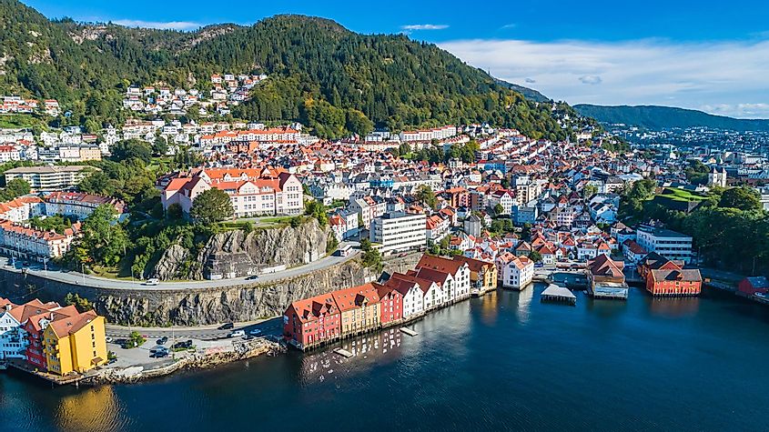 Bergen old town aerial view