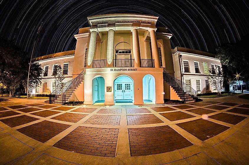 The historic courthouse building in Walterboro, South Carolina.