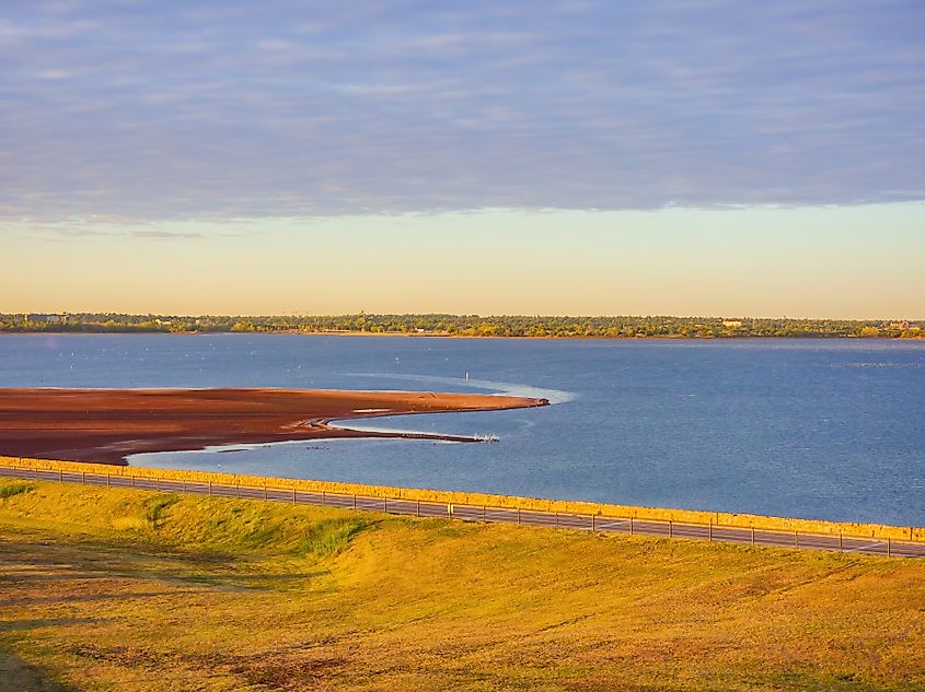 The road along Lake Hefner in Oklahoma.