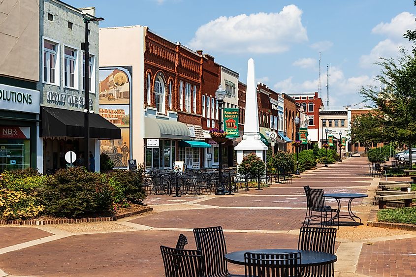 Main Square in downtown Hickory, North Carolina. Editorial credit: Nolichuckyjake / Shutterstock.com