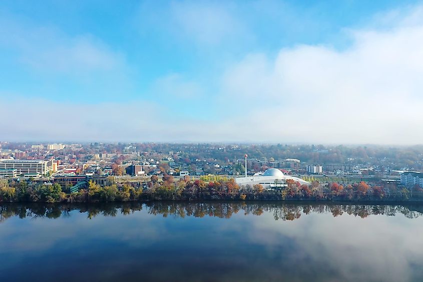 An aerial of Springfield, Massachusetts, United States on beautiful morning