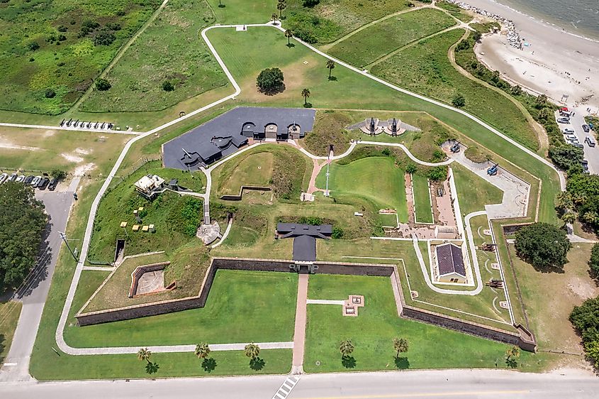 Aerial view of the bastions of Fort Moultrie on Sullivan's island.