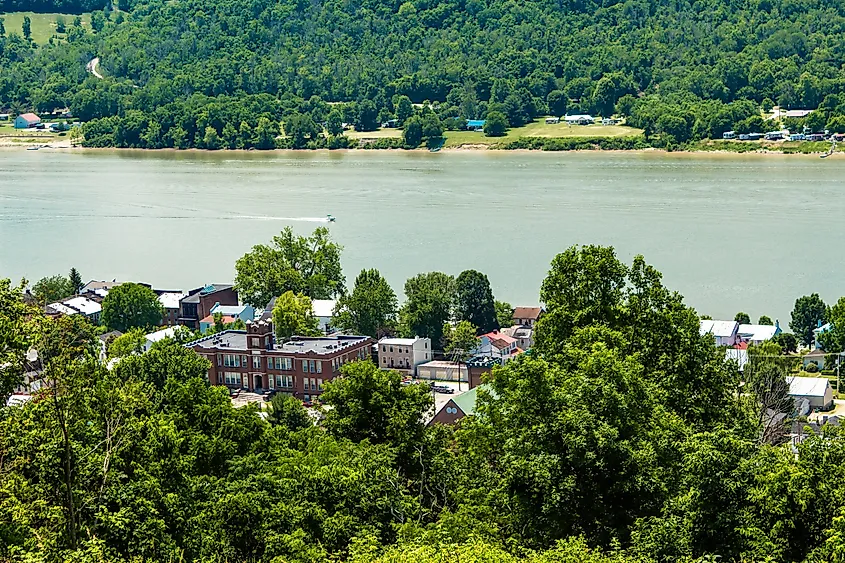 Aerial view of Ripley, Ohio on the river