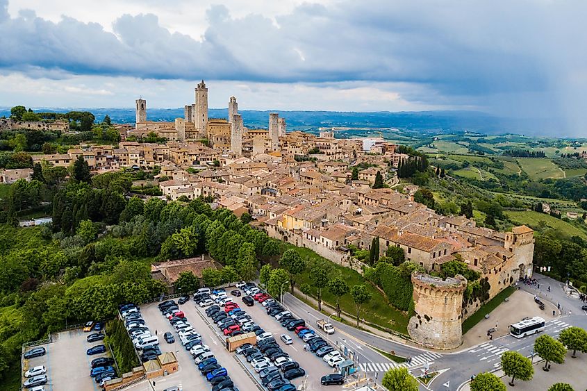 Aerial view of San Gimignano, Italy.