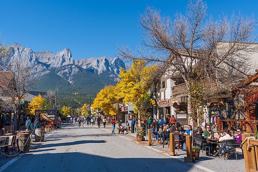 The picturesque downtown area of Canmore, Alberta, Canada