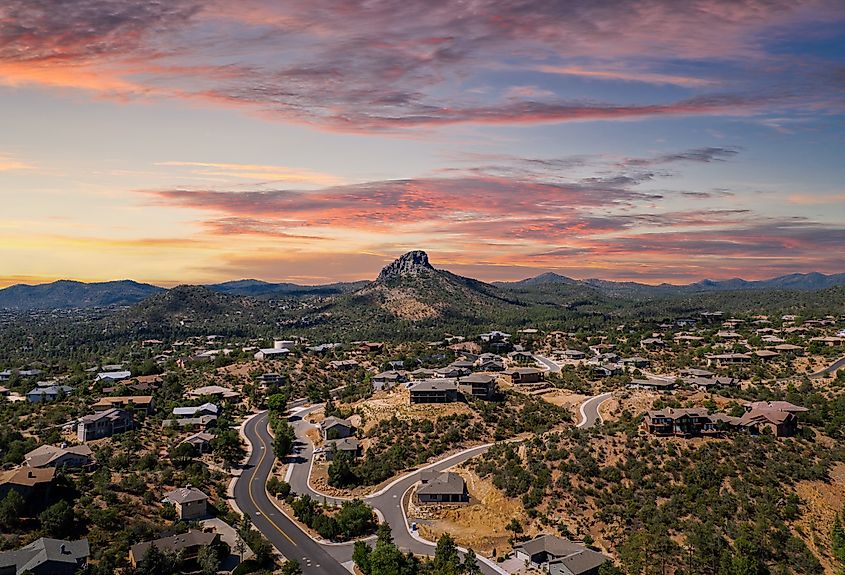 Thumb butte in Prescott, Arizona, at sunset.