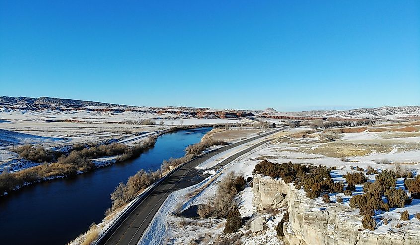 Aerial view of Thermopolis Wyoming from Wind River Canyon