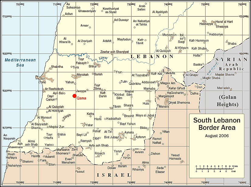 Locator map for Qana, Lebanon