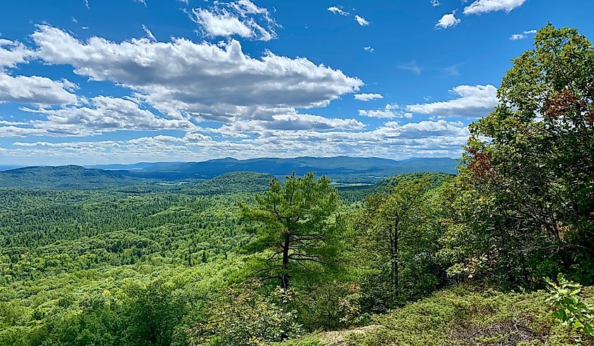Champlain Valley and Adirondack Mountains from the South Boquet Mountains via Wildway Lookout Trail. Adirondack State Park.