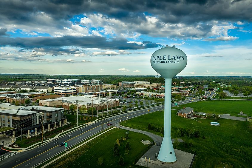 Maple Lawn water tower in Fulton, Maryland.