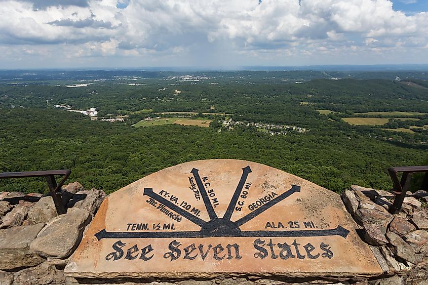 Seven States Stone at Rock City viewpoint atop of iconic Lookout Mountain, Georgia