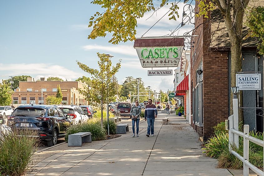 View of the downtown area in New Buffalo, Michigan.