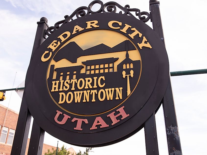 Sign for the historic downtown part of Cedar City, Utah.