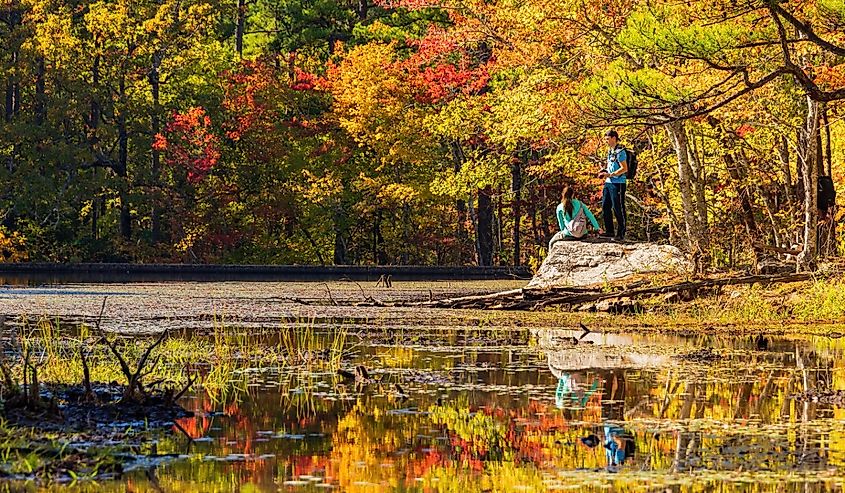 Autumn fall colors of Robbers Cave State Park, Oklahoma.