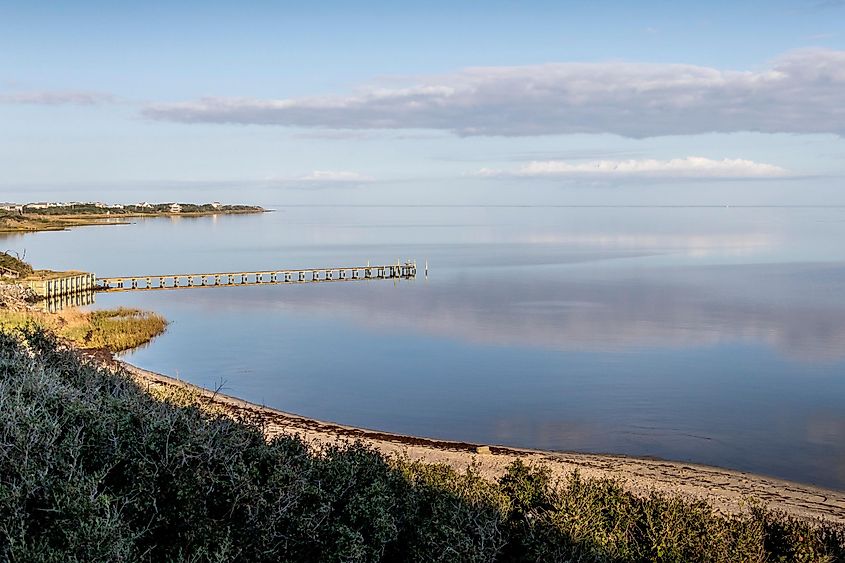 Early morning Pamlico Sound views with reflecting clouds