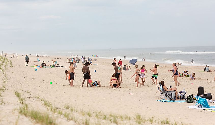 Weekend beach crowds at Assateague State Park, Berlin, Maryland