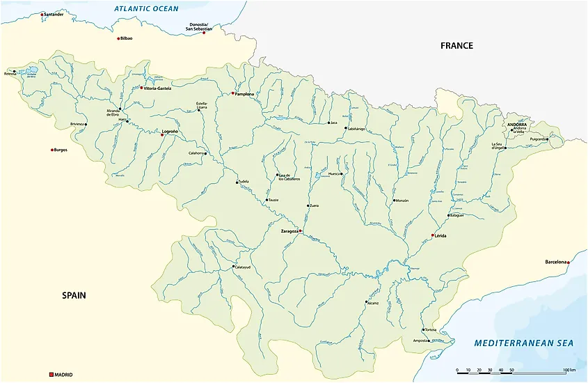 Vector map of Ebro river basin, Spain