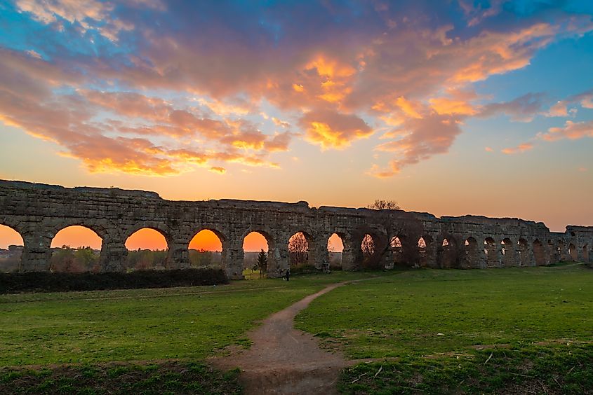 Monumental ruins of Roman aqueducts, Rome.
