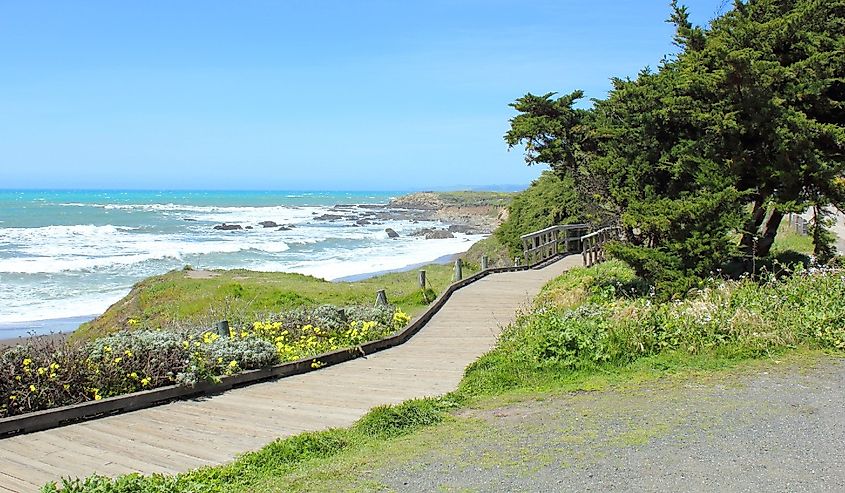 The Boardwalk in Cambria, California with ocean views