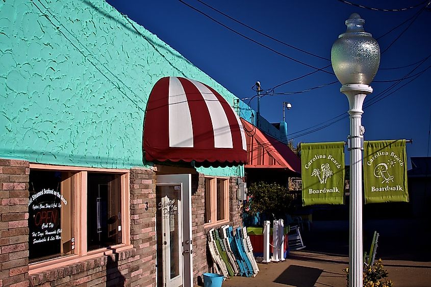 Business front on the Carolina Beach Boardwalk during the off season