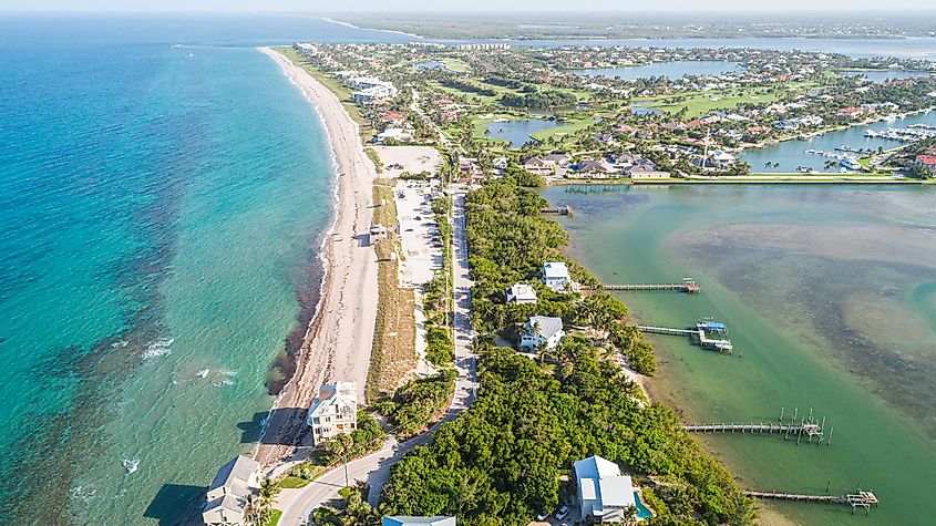 Stuart, Florida: Aerial view of Bathtub Reef Beach, via Noah Densmore / Shutterstock.com