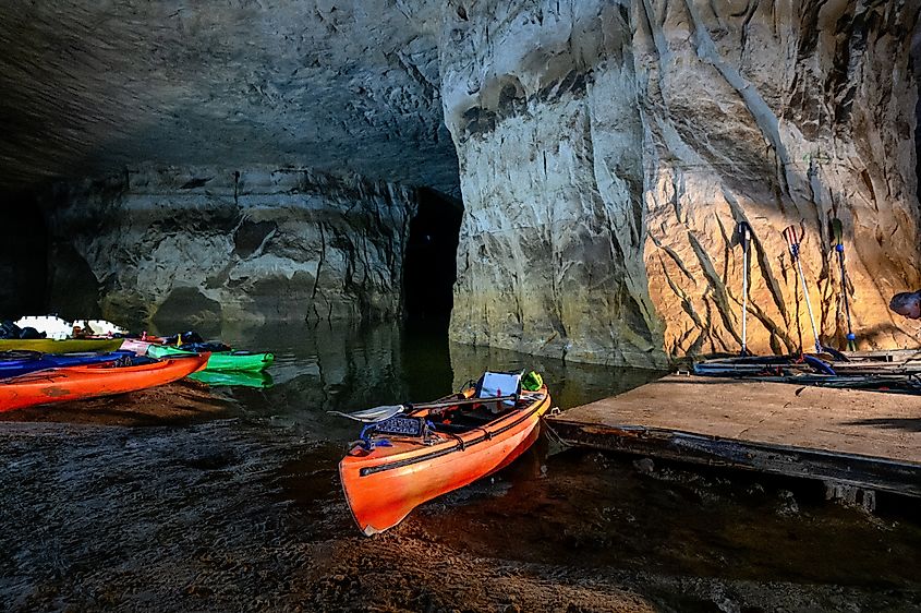 Kayaks lined up for launch at Crystal City Underground.