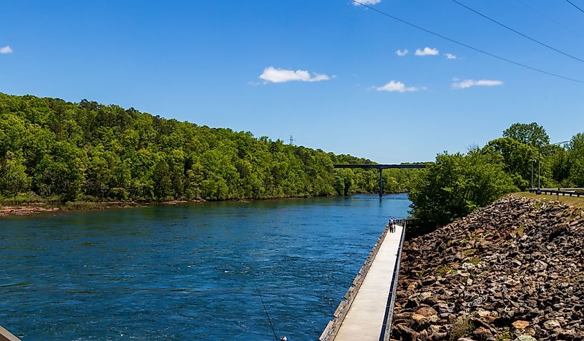 Savannah River on a sunny day in Hartwell, Georgia.