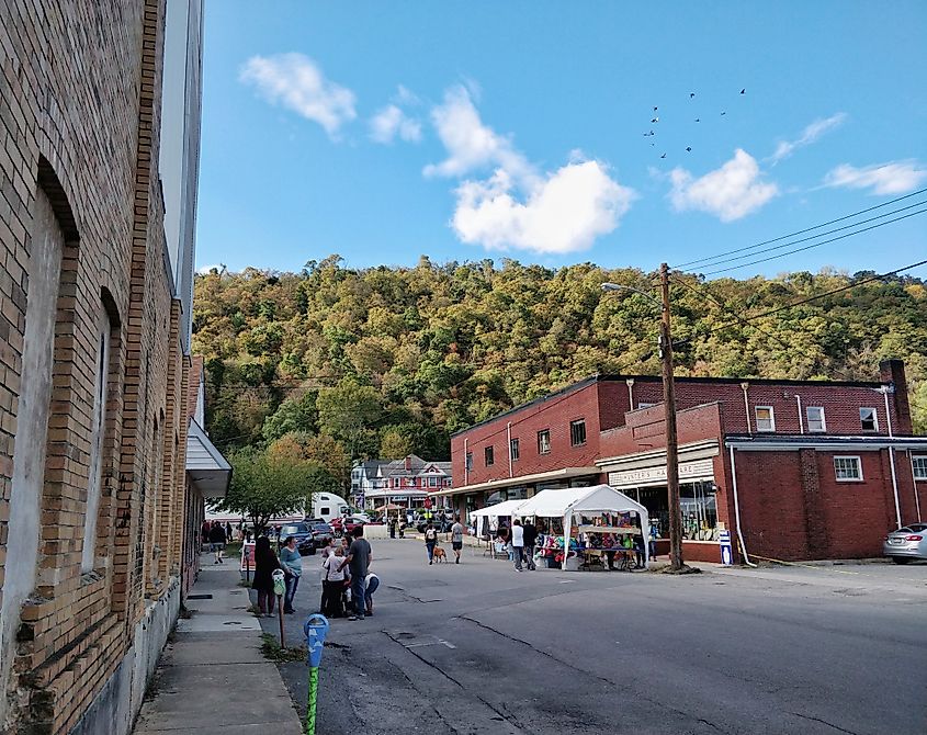 Apple Butter Festival booths in historic downtown Berkeley Springs, West Virginia