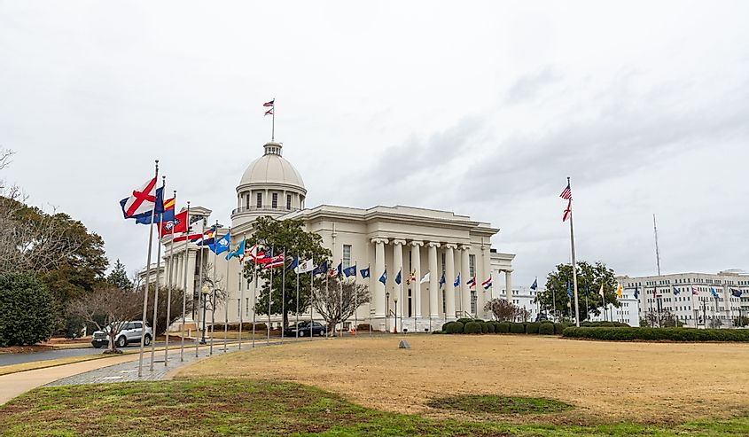 The Alabama State Capitol in the city of Montgomery. The Alabama State Capitol is a National Historic Landmark.