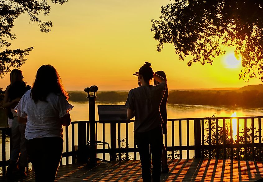 People enjoying the view of the Missouri River in Rocheport.