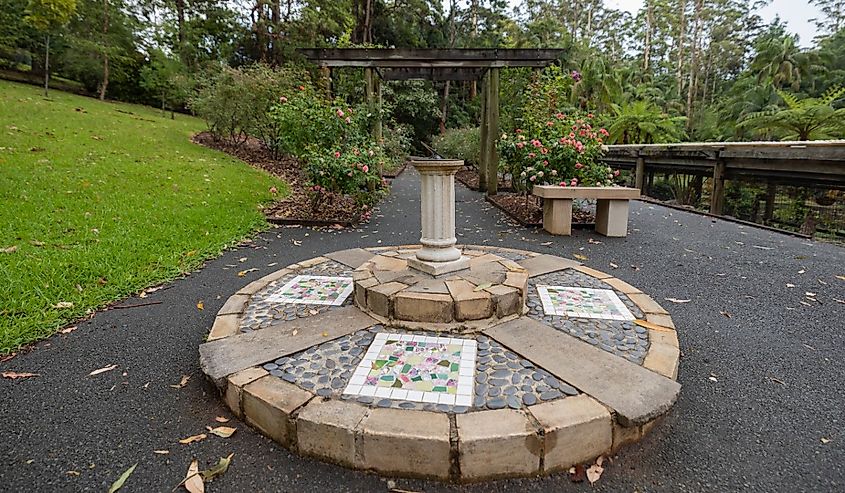 Sun dial in Tamborine Mountain Regional Botanic Gardens, Queensland, Australia.